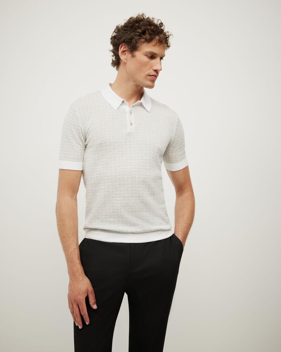 Orlando Two-Tone Short Sleeve Polo Knit, Grey Marle Orlando Two-Tone Short Sleeve Polo Knit, Grey Marle, hi-res